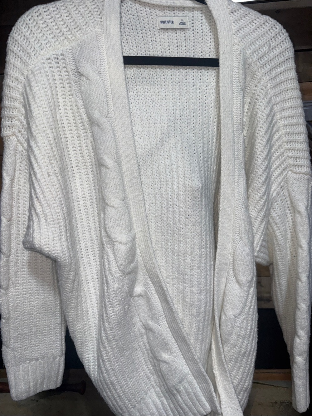 Hollister Cream Cable-Detail Open-Front Knit Cardigan Xl